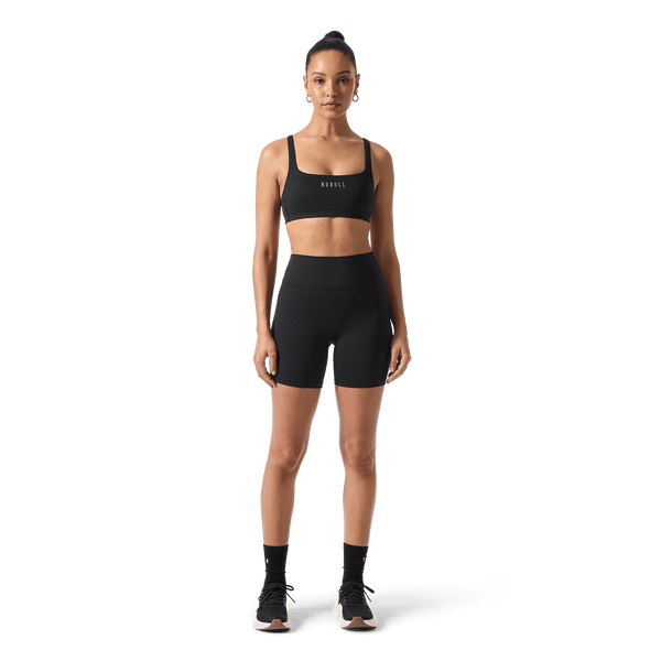 Women's Black U High-Rise Matte Short 6" Front Full Body Angle.