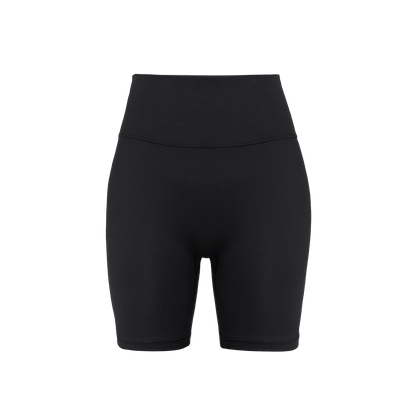 Women's Black U High-Rise Matte Short 6" Front Silhouette Angle.