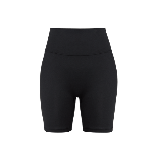 Women's Black U High-Rise Matte Short 6" Front Silhouette Angle.