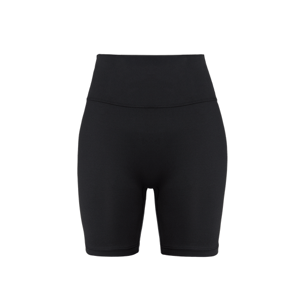 Women's Black U High-Rise Matte Short 6" Front Silhouette Angle.