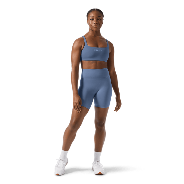 Women's Dusty Blue U High-Rise Matte Short 6" Front Full Body Angle.
