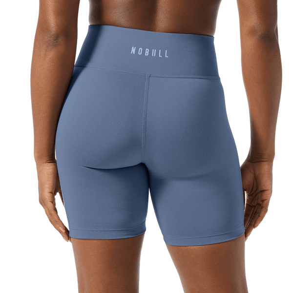 Women's Dusty Blue U High-Rise Matte Short 6" Back Detail Angle.