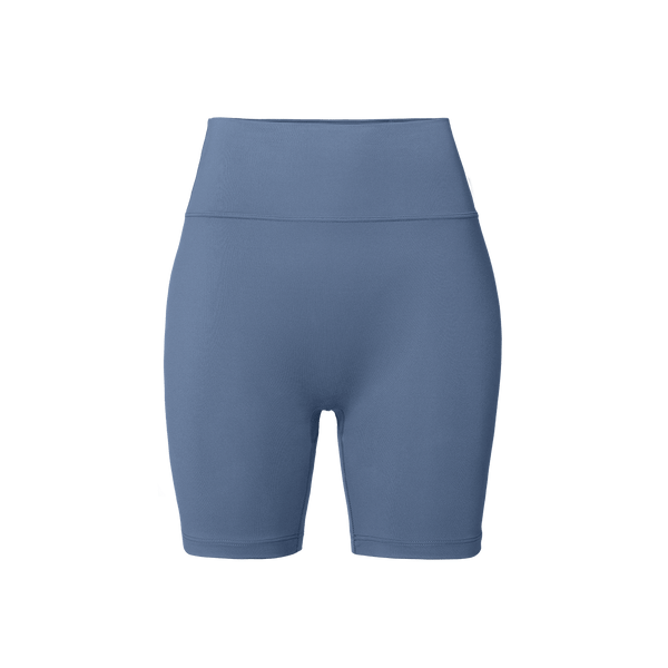 Women's Dusty Blue U High-Rise Matte Short 6" Front Silhouette Angle.