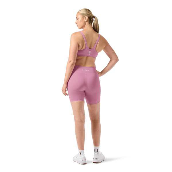 Women's Soft Pink U High-Rise Matte Short 6" Back Full Body Angle.