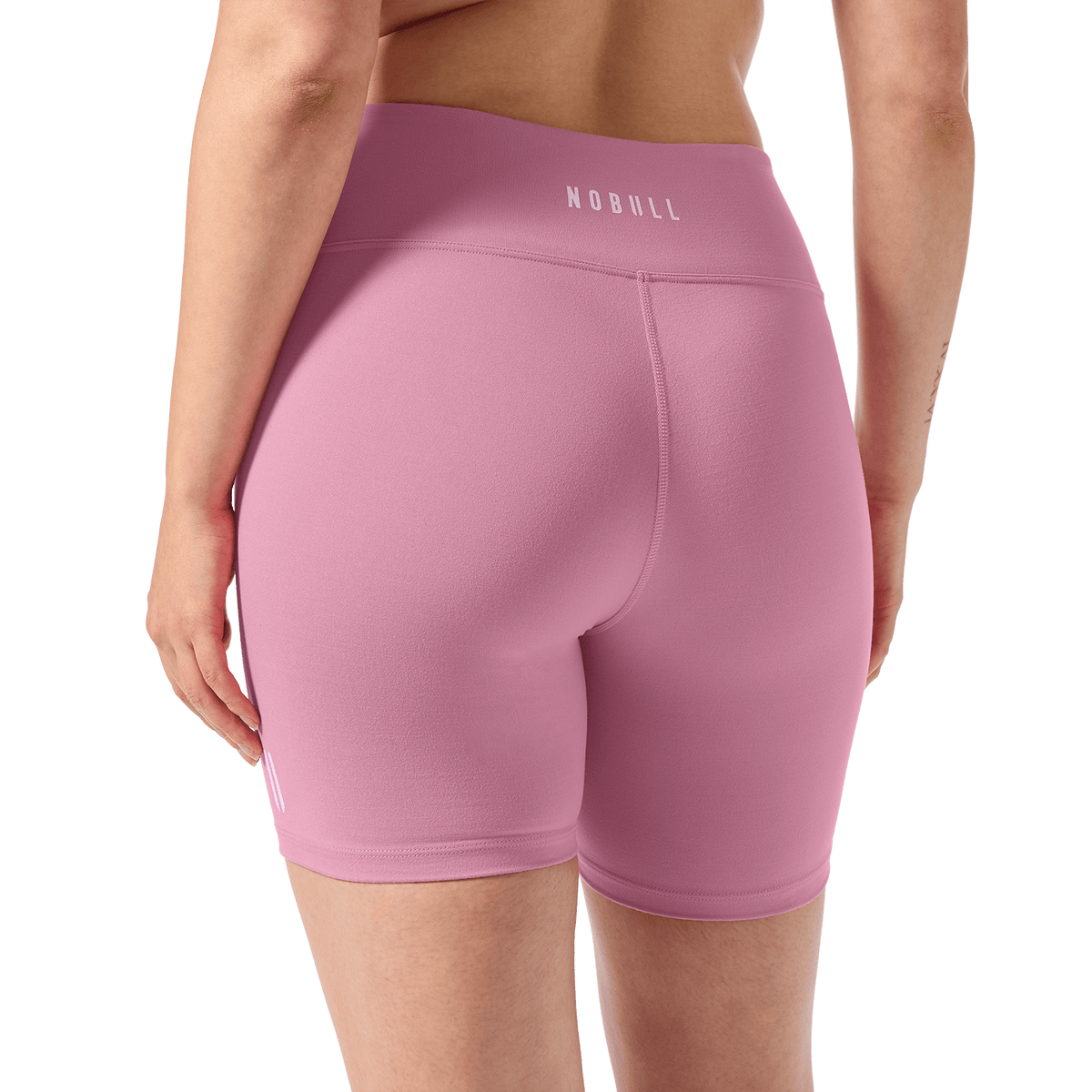 Women's Soft Pink U High-Rise Matte Short 6" Back Detail Angle.