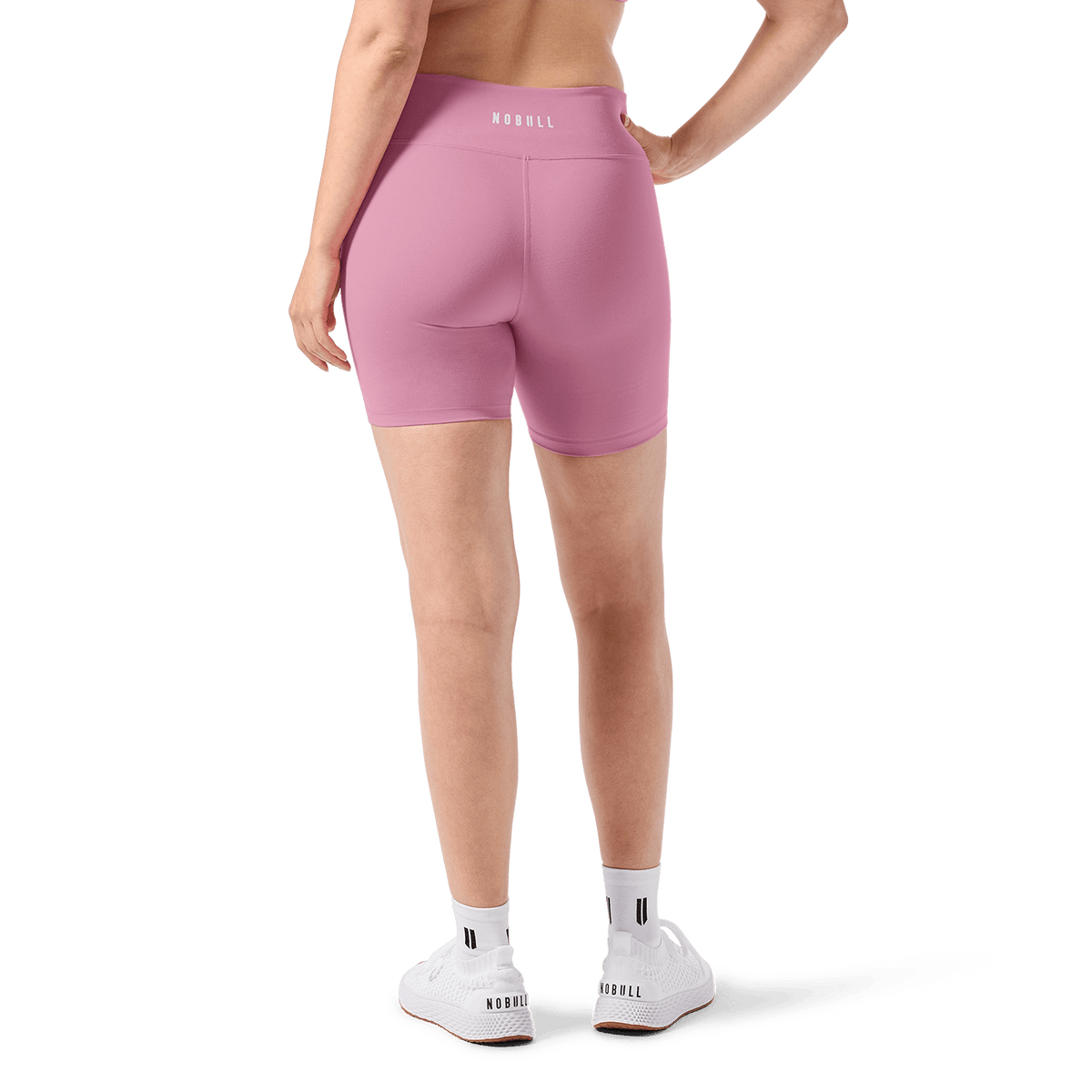 Women's Soft Pink U High-Rise Matte Short 6" Back Lower Body Angle.