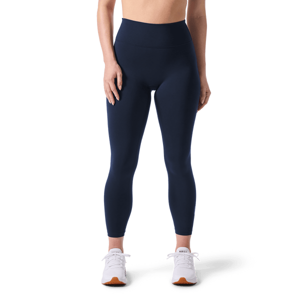 Women's Night Navy U High-Rise Matte Tight 25" Front Lower Body Angle.