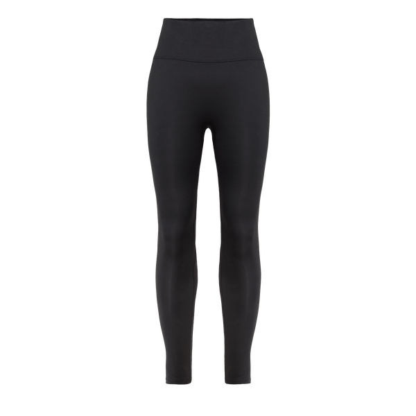 Women's Black U High-Rise Matte Tight 25" Front Silhouette Angle.