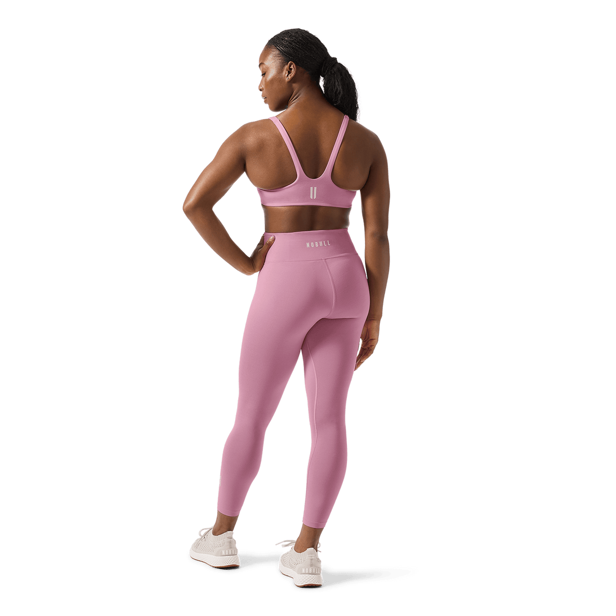 Women's Soft Pink U High-Rise Matte Tight 25" Back Full Body Angle.
