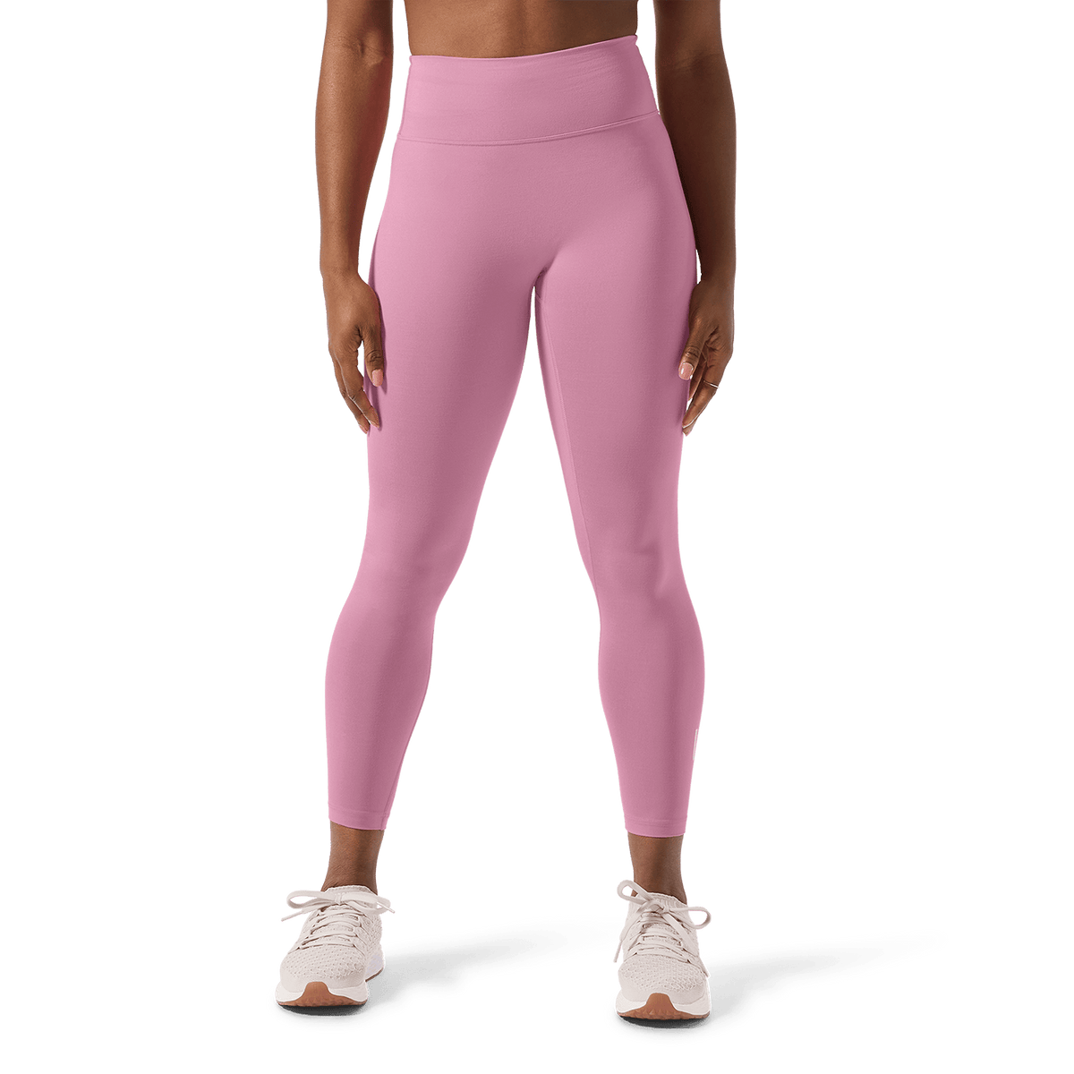 Women's Soft Pink U High-Rise Matte Tight 25" Front Lower Body Angle.