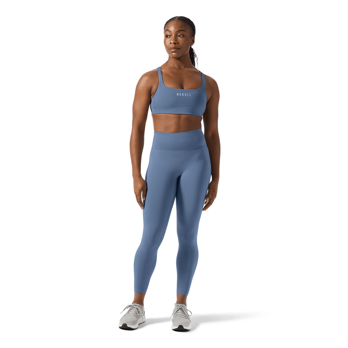 Women's Dusty Blue U High-Rise Matte Tight 25" Front Full Body Angle.