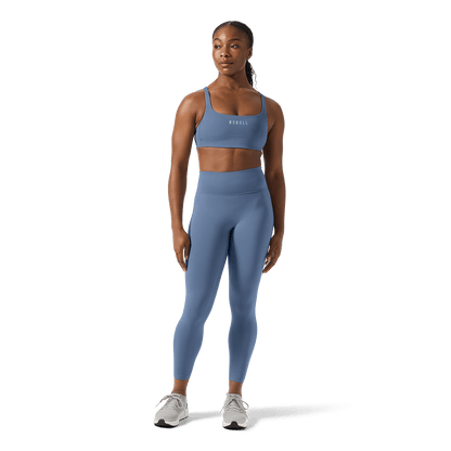 Women's Dusty Blue U High-Rise Matte Tight 25" Front Full Body Angle.