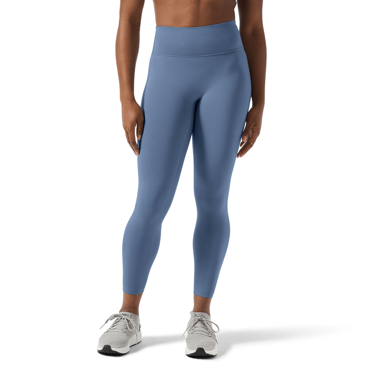 Women's Dusty Blue U High-Rise Matte Tight 25" Front Lower Body Angle.