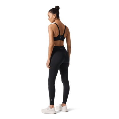Women's Black U High-Rise Matte Tight 28" Back Full Body Angle.