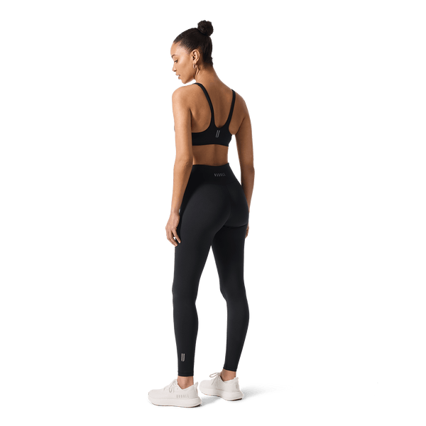 Women's Black U High-Rise Matte Tight 28" Back Full Body Angle.