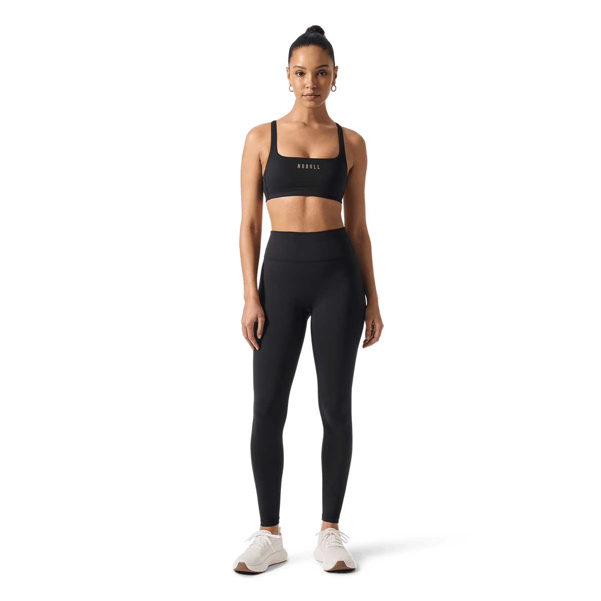 Women's Black U High-Rise Matte Tight 28" Front Full Body Angle.