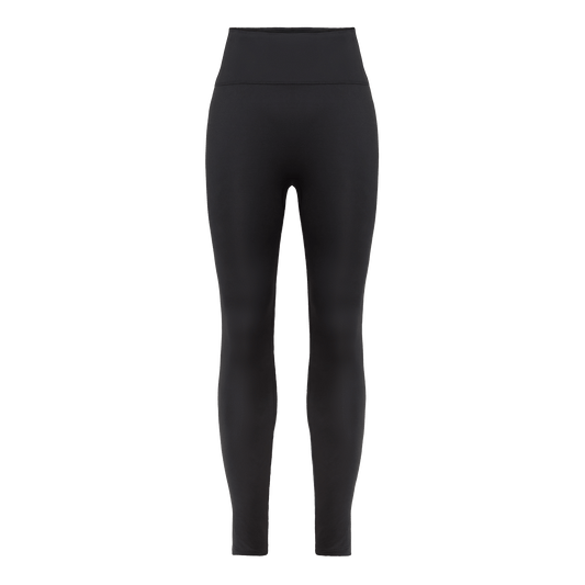 Women's Black U High-Rise Matte Tight 28" Front Silhouette Angle.
