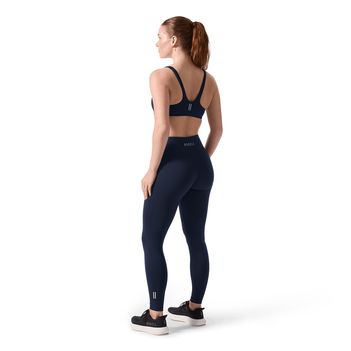 Women's Night Navy U High-Rise Matte Tight 28" Back Full Body Angle.