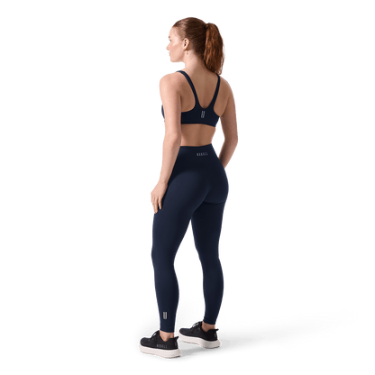Women's Night Navy U High-Rise Matte Tight 28" Back Full Body Angle.