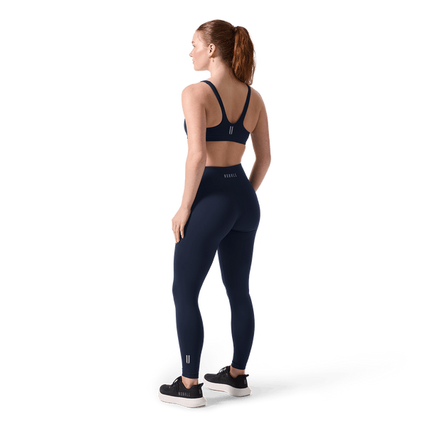 Women's Night Navy U High-Rise Matte Tight 28" Back Full Body Angle.