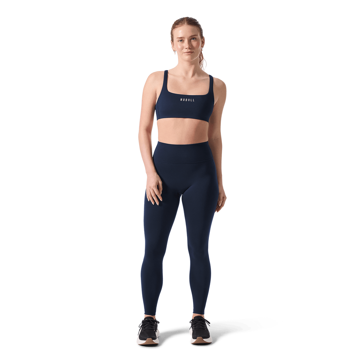 Women's Night Navy U High-Rise Matte Tight 28" Front Full Body Angle.