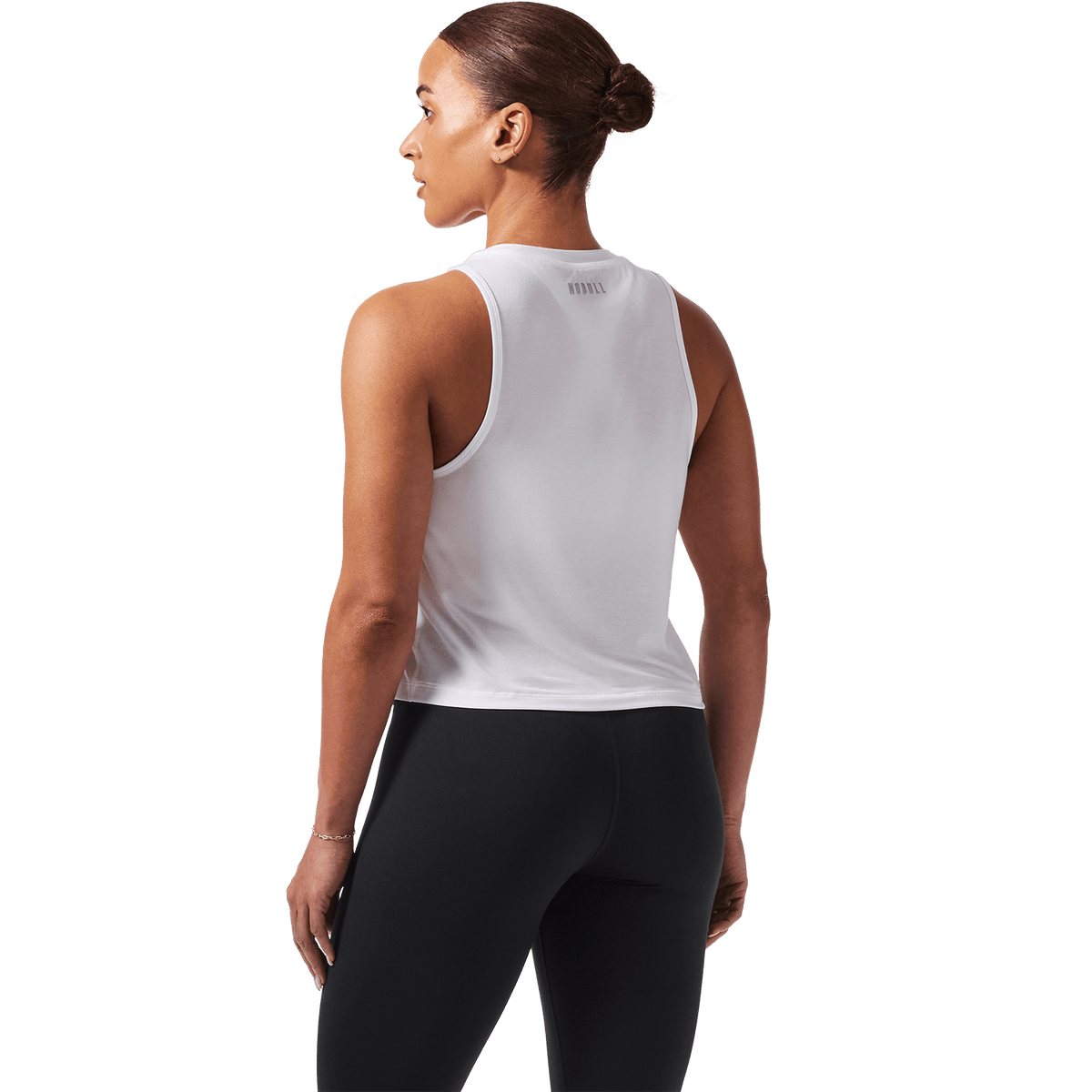 Women's White U Muscle Tank Back Angle.