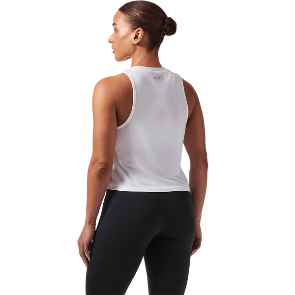 Women's White U Muscle Tank Back Angle.