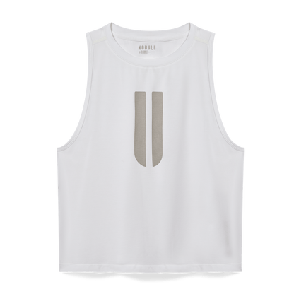 Women's White U Muscle Tank Flat Lay Angle.