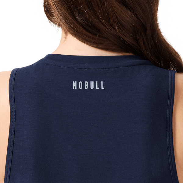 Women's Night Navy U Muscle Tank Back Detail Angle.