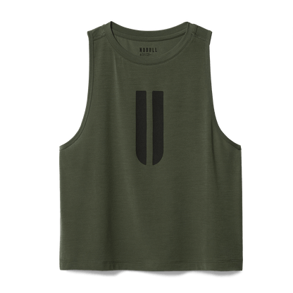 Women's Dark Army U Muscle Tank Flat Lay Angle.
