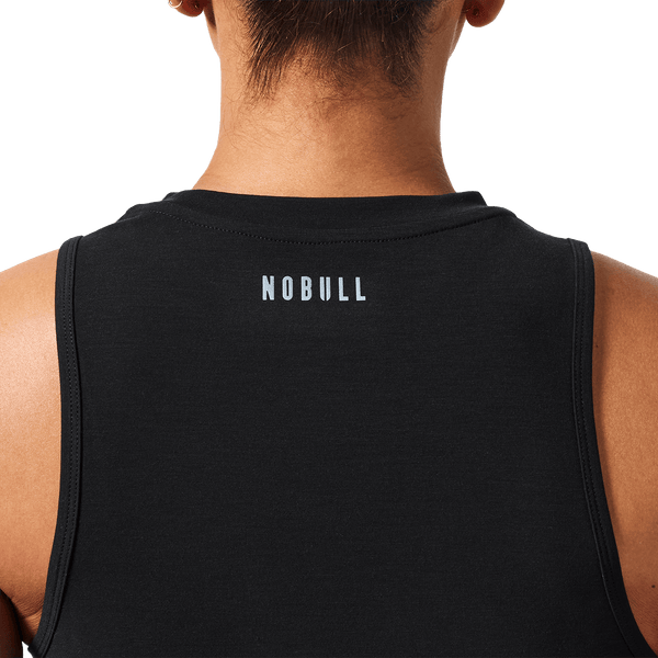 Women's Black Muscle U Tank Back Detail Angle.