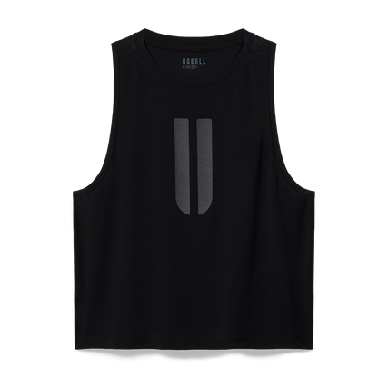 Women's Black Muscle U Tank Flat Lay Angle.
