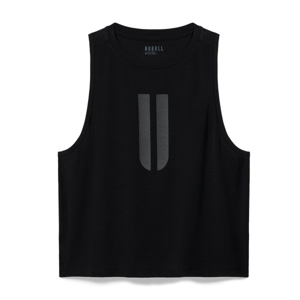 Women's Black Muscle U Tank Flat Lay Angle.