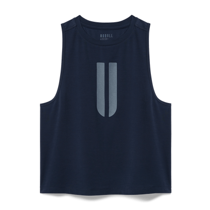 Women's Night Navy U Muscle Tank Flat Lay Angle.