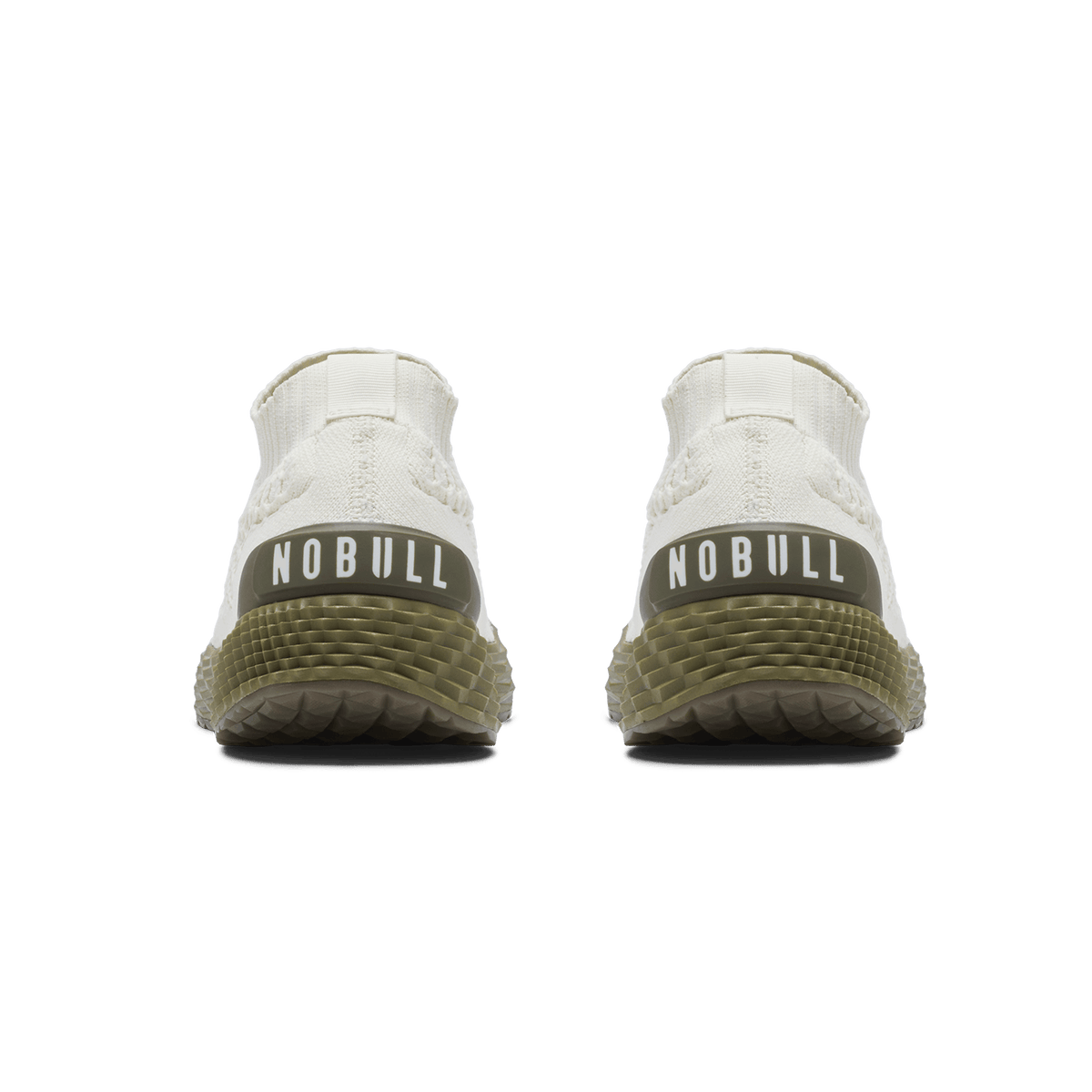 Mineral White Olive Allday Knit Shoe Back Angle.