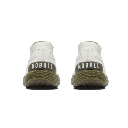 Mineral White Olive Allday Knit Shoe Back Angle.