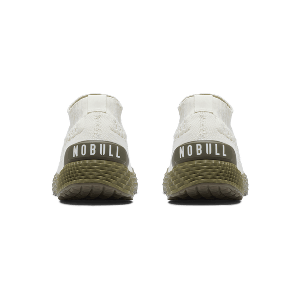 Mineral White Olive Allday Knit Shoe Back Angle.