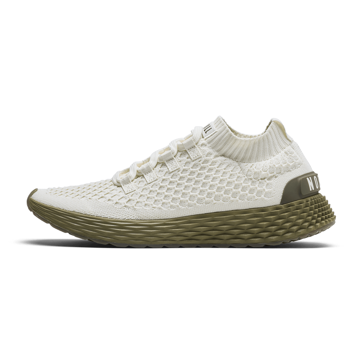 Mineral White Olive Allday Knit Shoe Side Angle.