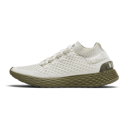 Mineral White Olive Allday Knit Shoe Side Angle.