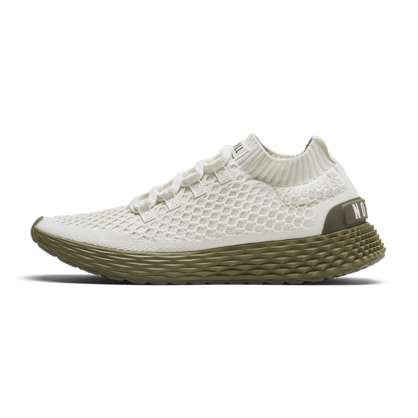 Mineral White Olive Allday Knit Shoe Side Angle.
