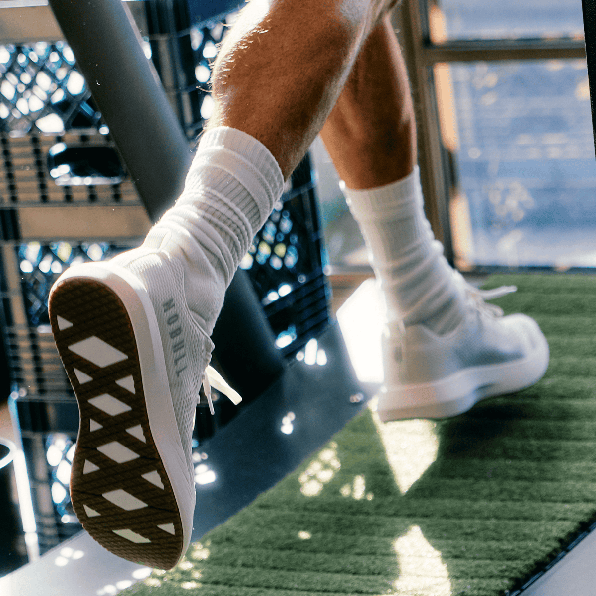 Tom Brady Working in White Gum NOBULL Drive 2 Shoes.