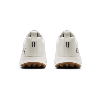 White Leather Golf Shoe Back Angle.