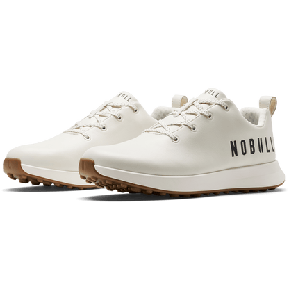 White Leather Golf Shoe Front Side Angle.