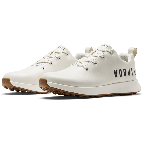 White Leather Golf Shoe Front Side Angle.