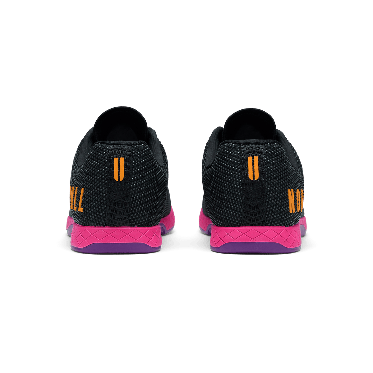 Jet Black Signal Pink Outwork Shoe Back Angle.