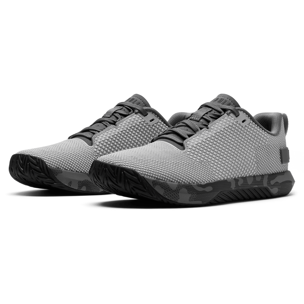 Gray Jungle Camo Outwork Flex Shoe Front Side Angle.