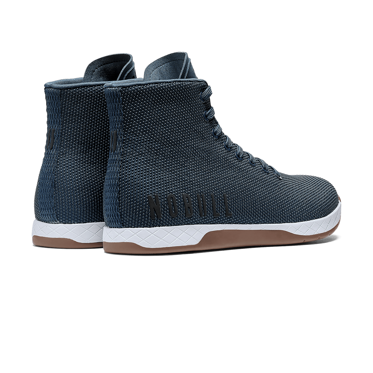 Denim Outwork High-Top Shoes Back Side Angle.