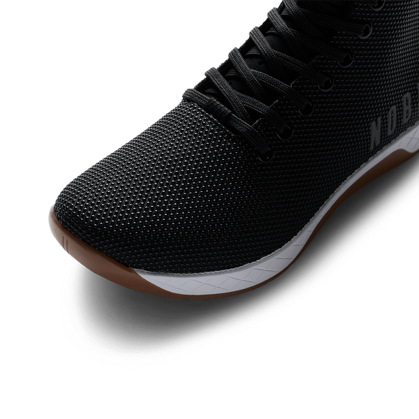 Black White Gum Outwork High-Top Shoe Detail Angle.