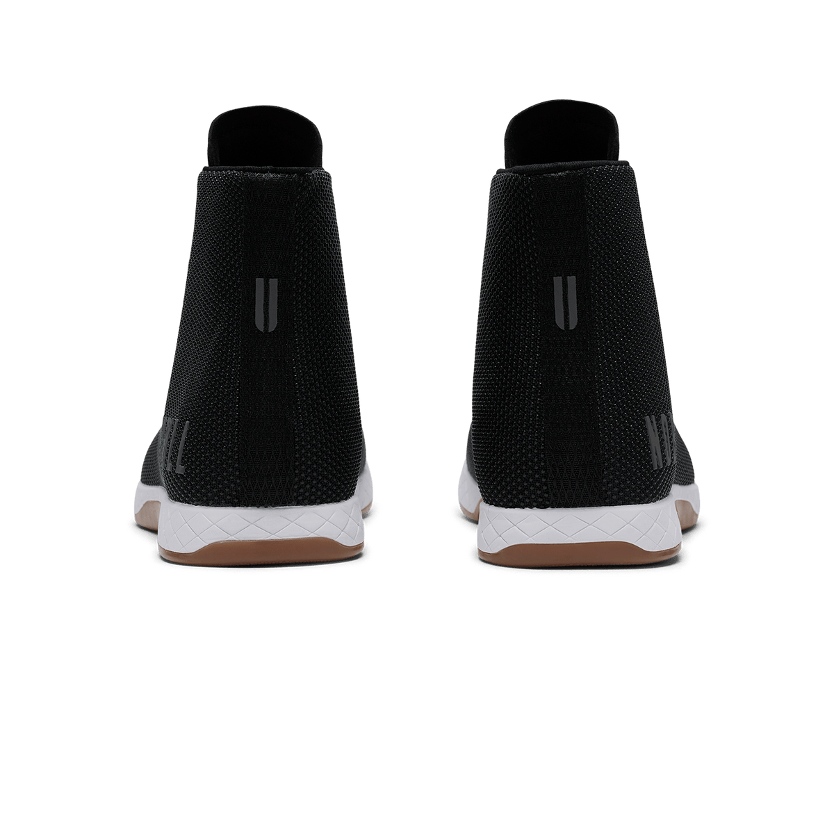 Black White Gum Outwork High-Top Shoe Back Angle.