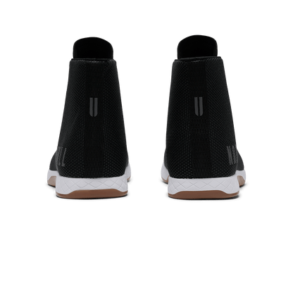Black White Gum Outwork High-Top Shoe Back Angle.